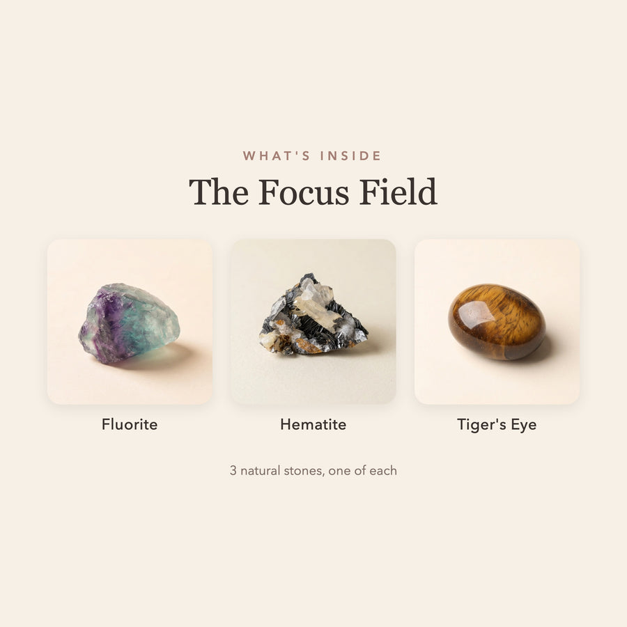 What's inside The Focus Field: fluorite, hematite and tiger's eye