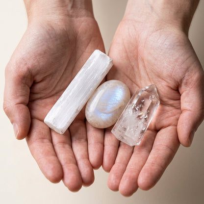 The Fresh Start Cleanse stones held in cupped hands to show size