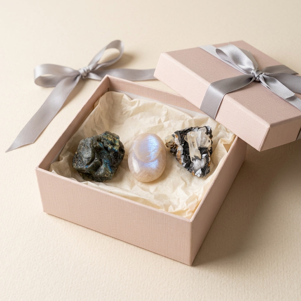 The Grounded Intuitive in the Stones and Rockz pink gift box