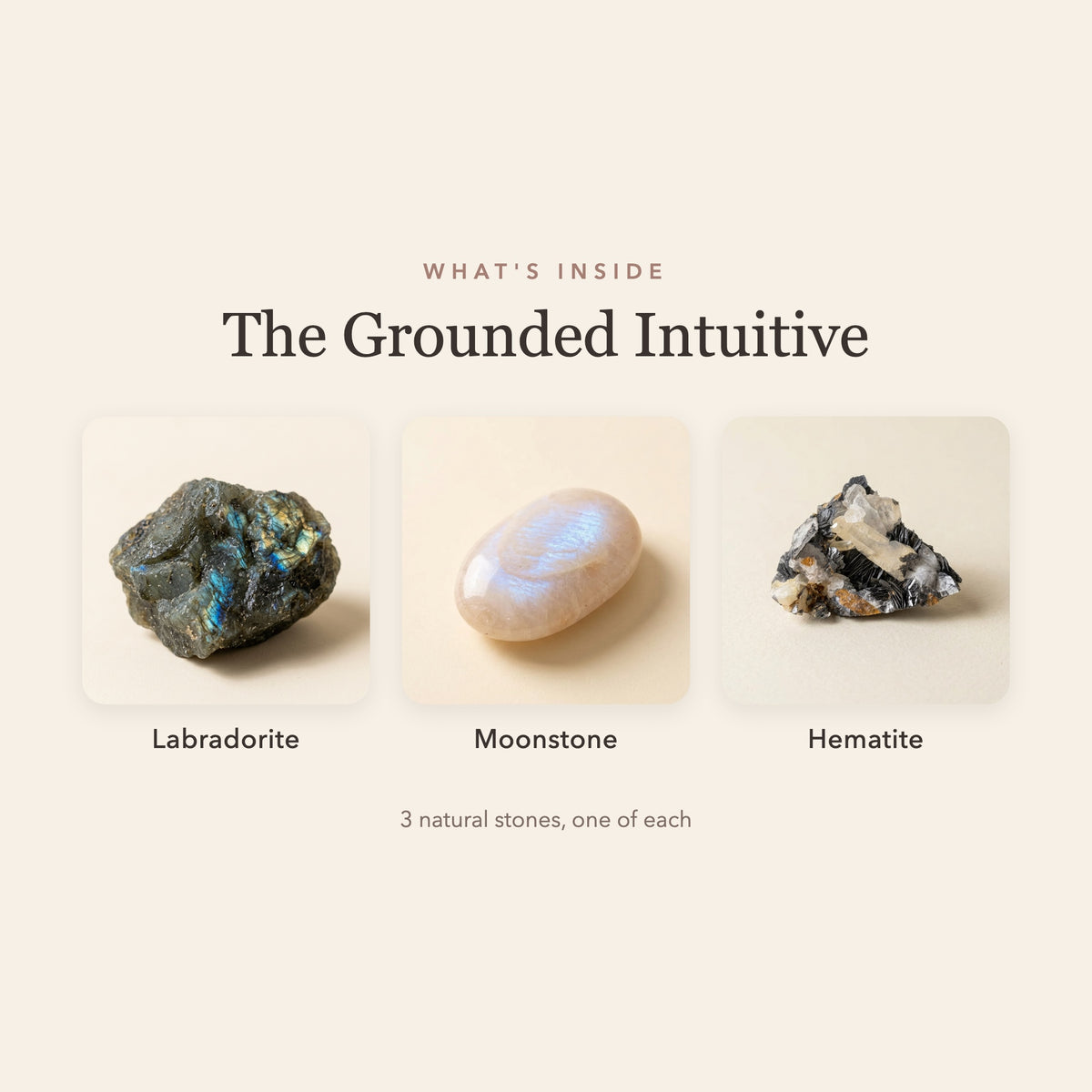 What's inside The Grounded Intuitive: labradorite, moonstone and hematite