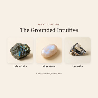What's inside The Grounded Intuitive: labradorite, moonstone and hematite