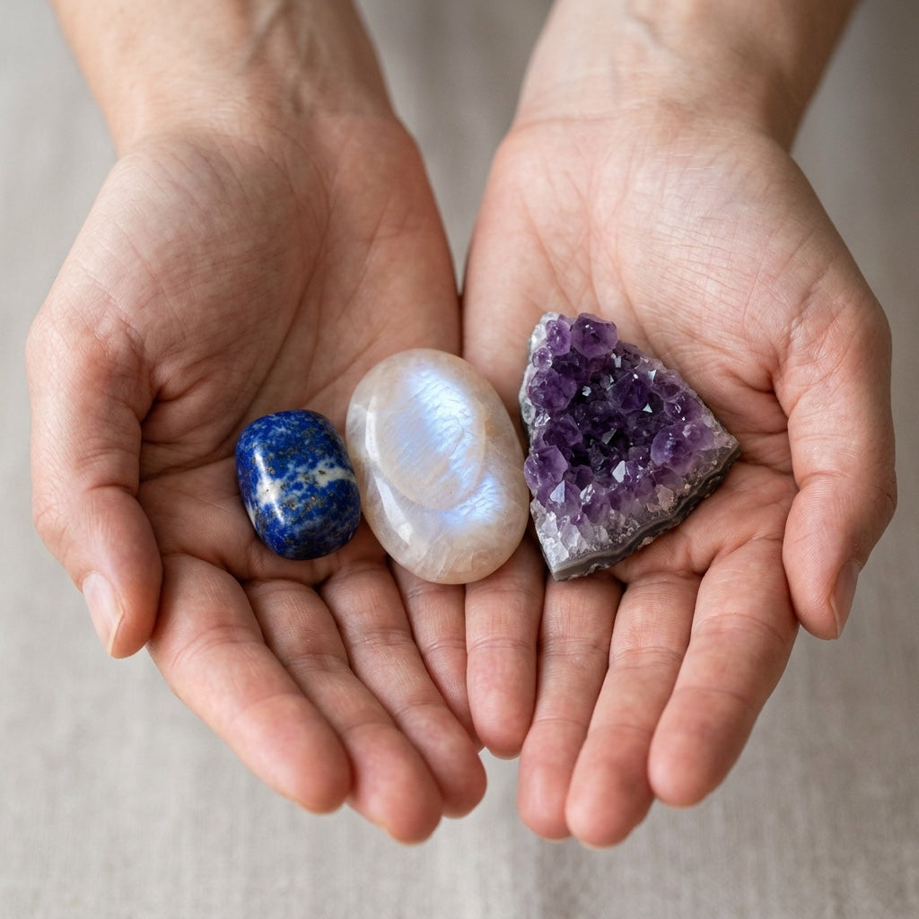 The Inner Voice Kit stones held in cupped hands to show size