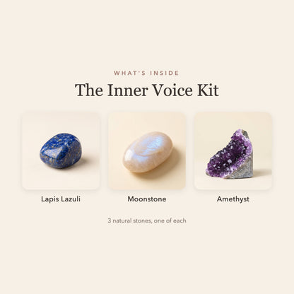What's inside The Inner Voice Kit: lapis lazuli, moonstone and amethyst