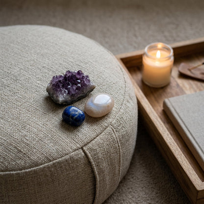 The Inner Voice Kit stones on a meditation cushion