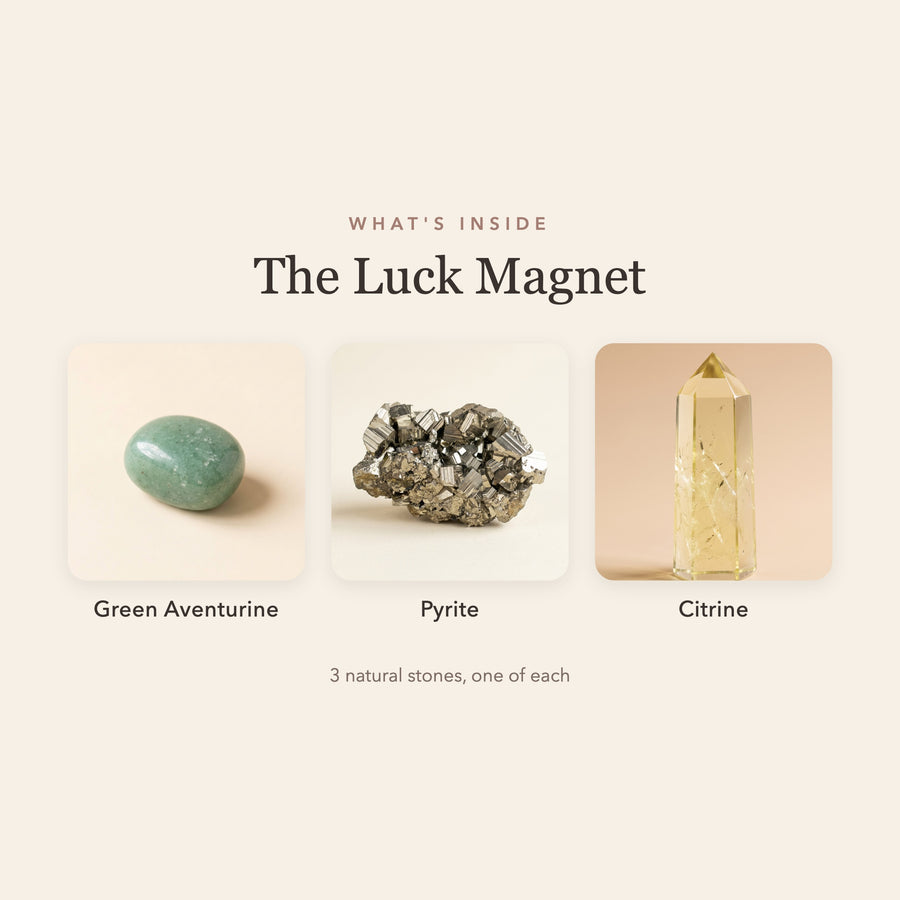 What's inside The Good Luck Ritual: green aventurine, pyrite and citrine