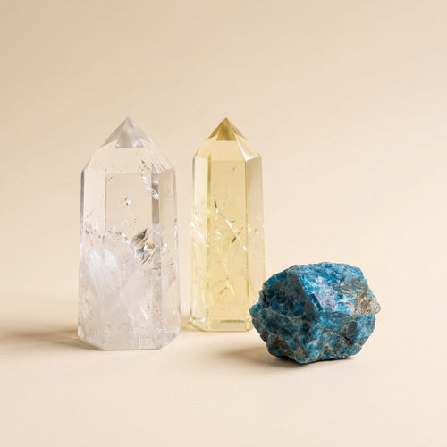 The Manifestation Engine crystal set: clear quartz, citrine and apatite