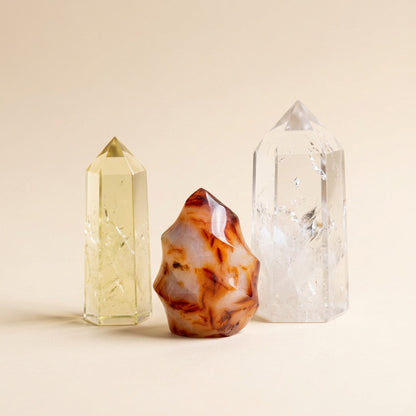 The Momentum Stack crystal set: citrine, carnelian and clear quartz