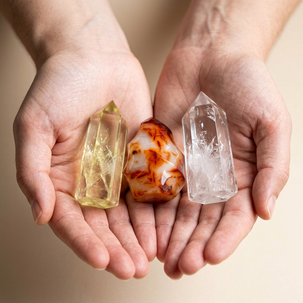 The Momentum Stack stones held in cupped hands to show size