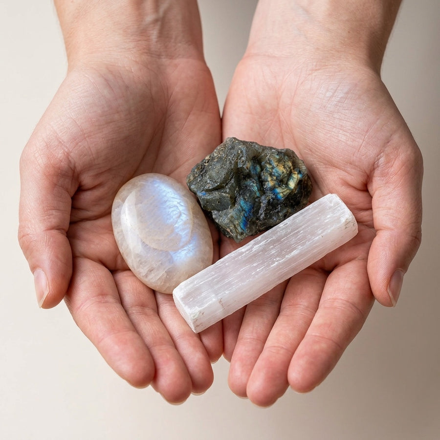 The New Chapter Kit stones held in cupped hands to show size