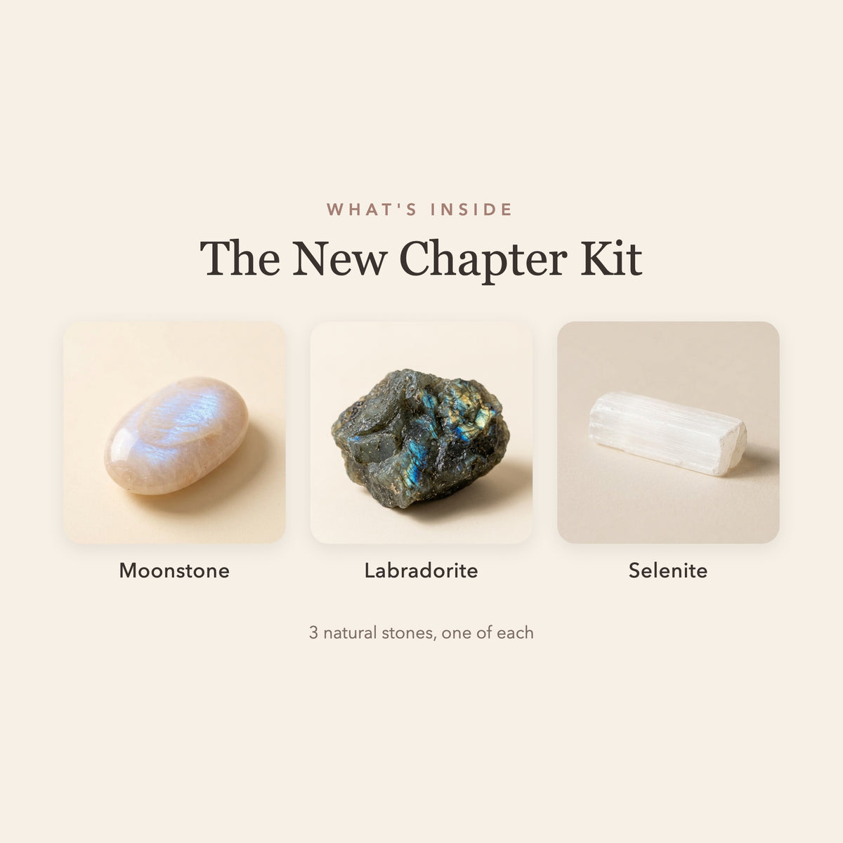 What's inside The New Chapter Kit: moonstone, labradorite and selenite