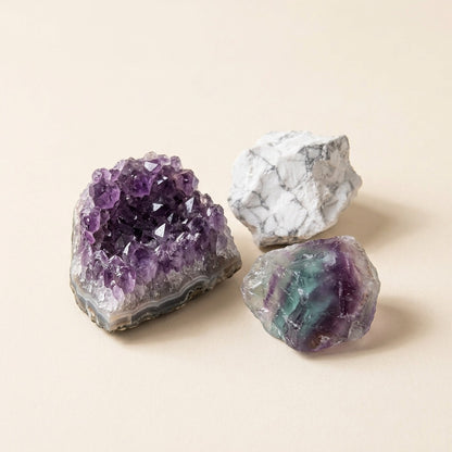 The Overthinker's Reset crystal set: amethyst, fluorite and howlite