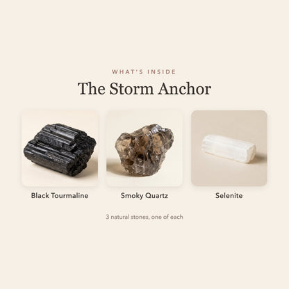 What's inside The Storm Anchor: black tourmaline, smoky quartz and selenite